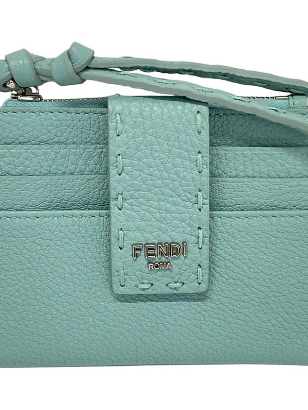 FENDI Selleria Light Blue Leather Card Case
